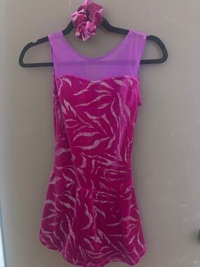 Girls' Hot Pink Glitter Dance Dress with Sheer Yoke